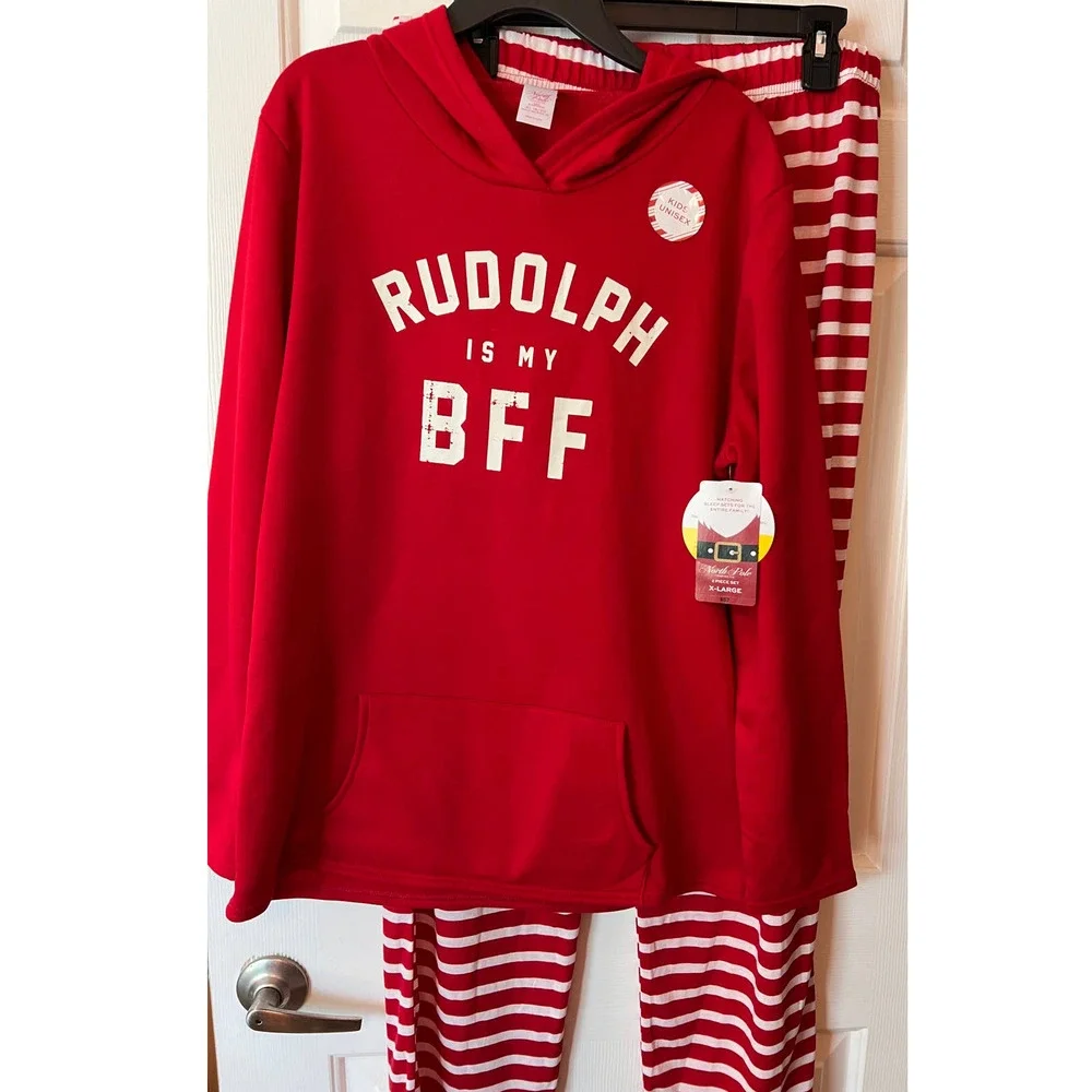 North Pole 2 pc Kids Unisex Sleepwear Rudolph is My BFF Size XL 18/20